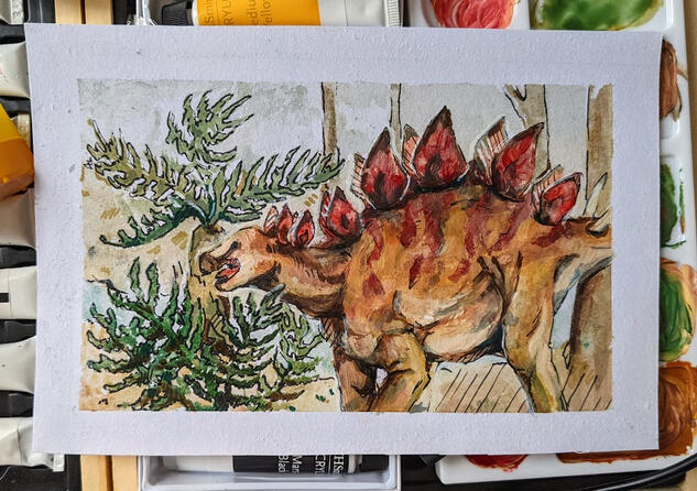 Stegosaurus, watercolour, 2021